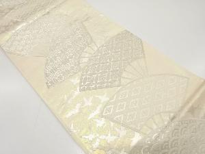 アンティーク　扇に古典柄・鶴模様織り出し袋帯(着用可)